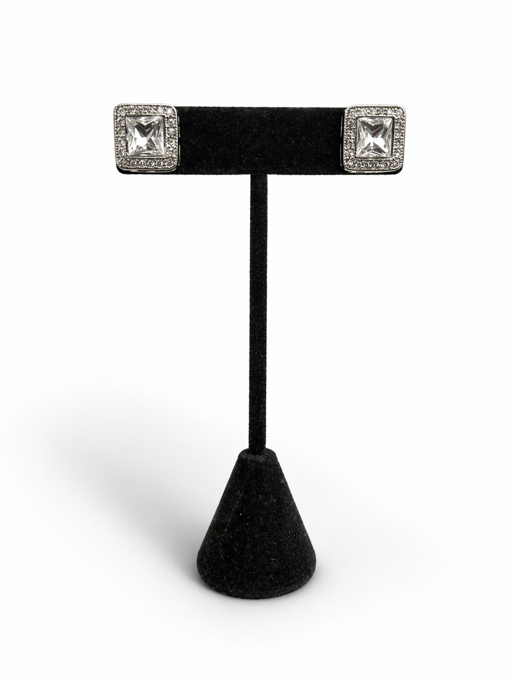 Clear Crystal Square Halo Stud Earrings